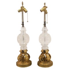 Pair of Rock Crystal and Ormolu Lamps
