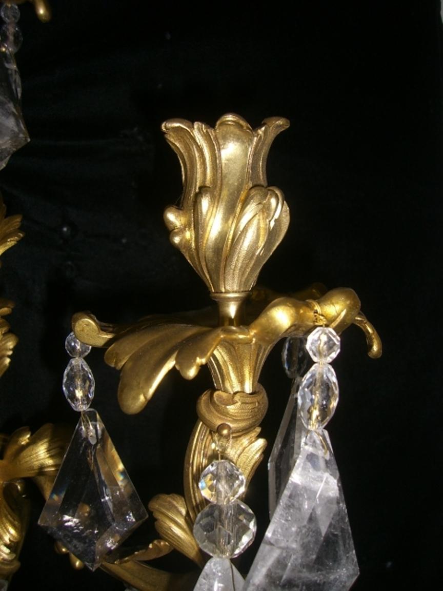 Pair of Rock Crystal and Ormolu Sconces, 19th Century For Sale 4