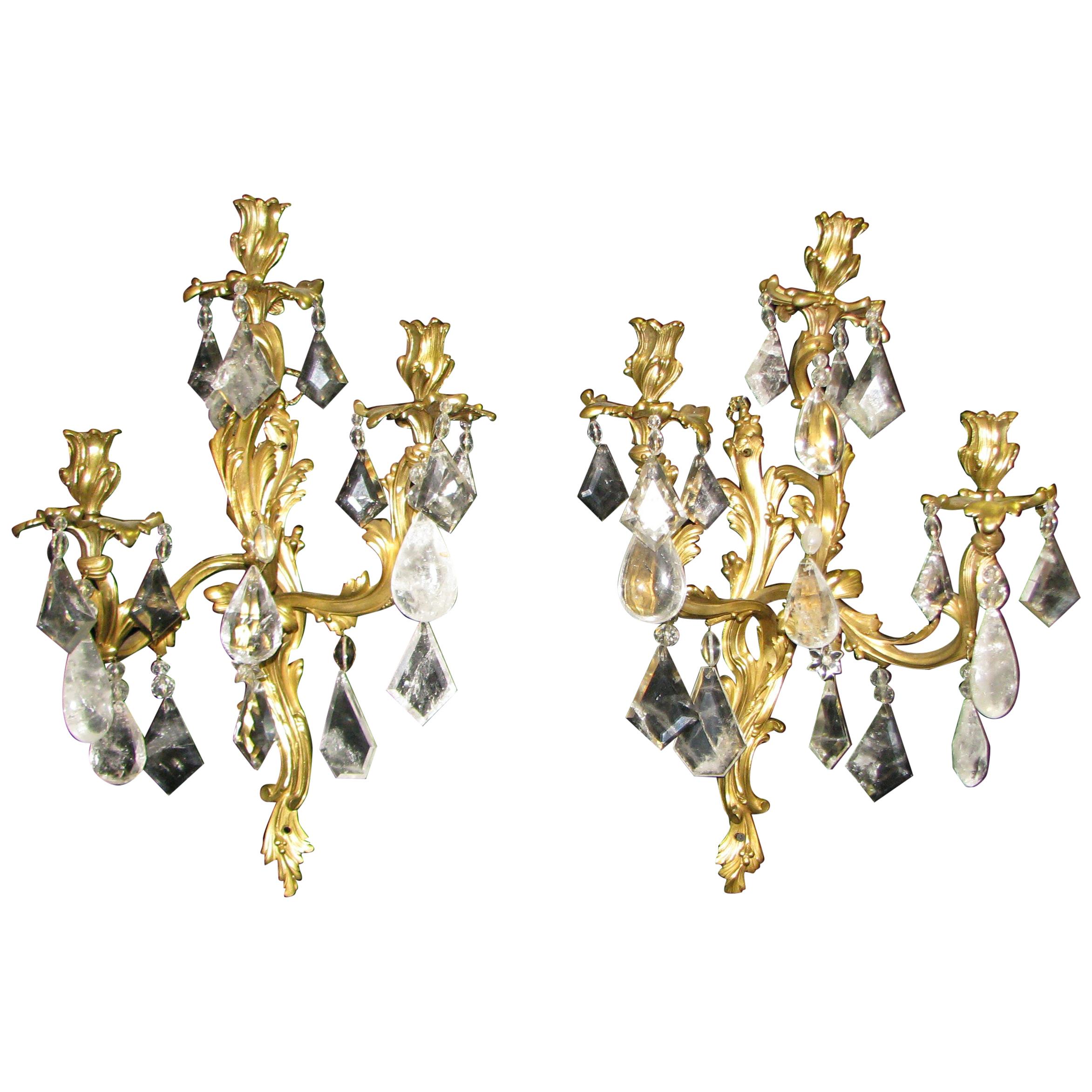 Pair of Rock Crystal and Ormolu Sconces, 19th Century