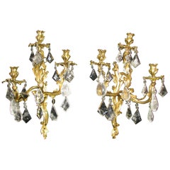Pareja de candelabros de cristal de roca y ormolu, Siglo XIX