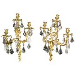 Pair of Rock Crystal and Ormolu Sconces, 19th Century