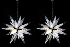 Pair of Rock Crystal Art Deco Style Black Star Lightings by Alexandre Vossion