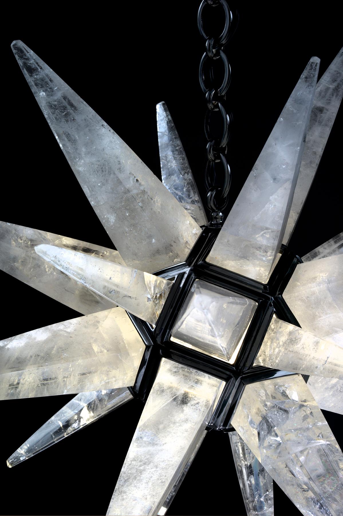 Pair of Rock Crystal Art Deco Style Black Star Lightings by Alexandre Vossion In New Condition For Sale In SAINT-OUEN, FR