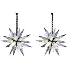 Pair of Rock Crystal Art Deco Style Black Star Lightings by Alexandre Vossion