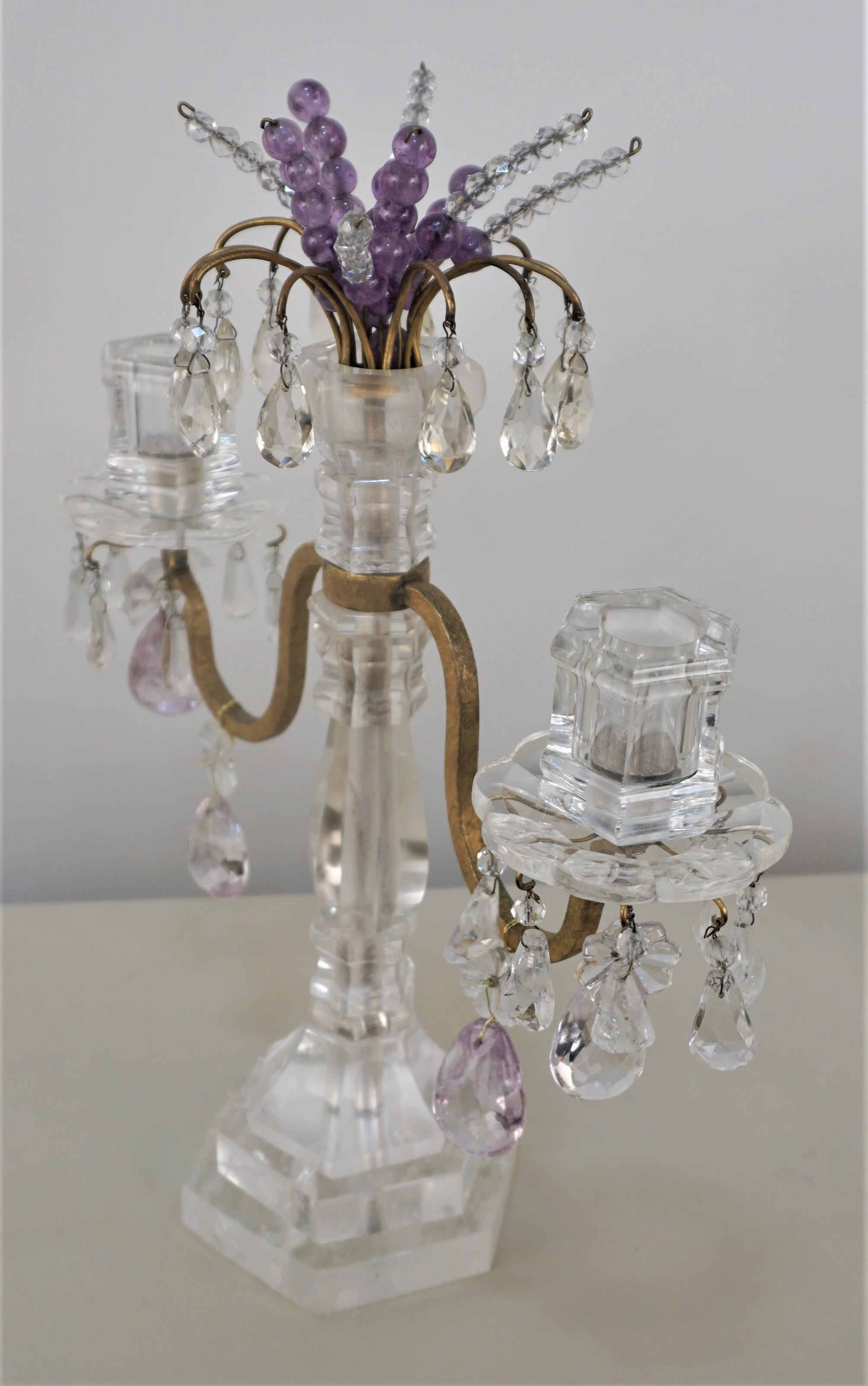 French Pair of Rock Crystal Candelabras For Sale