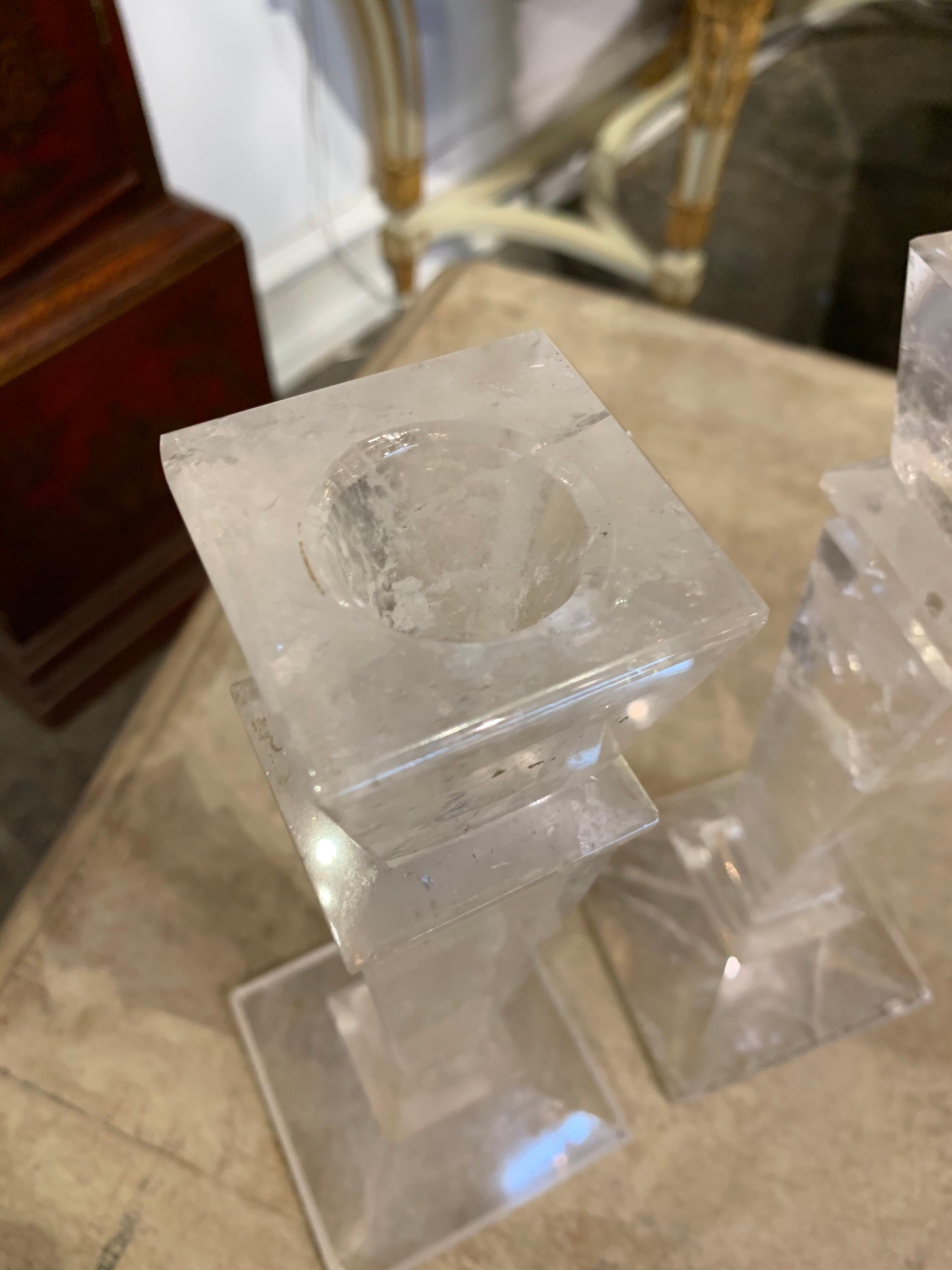 Pair of Rock Crystal Candlesticks In Good Condition In Dallas, TX