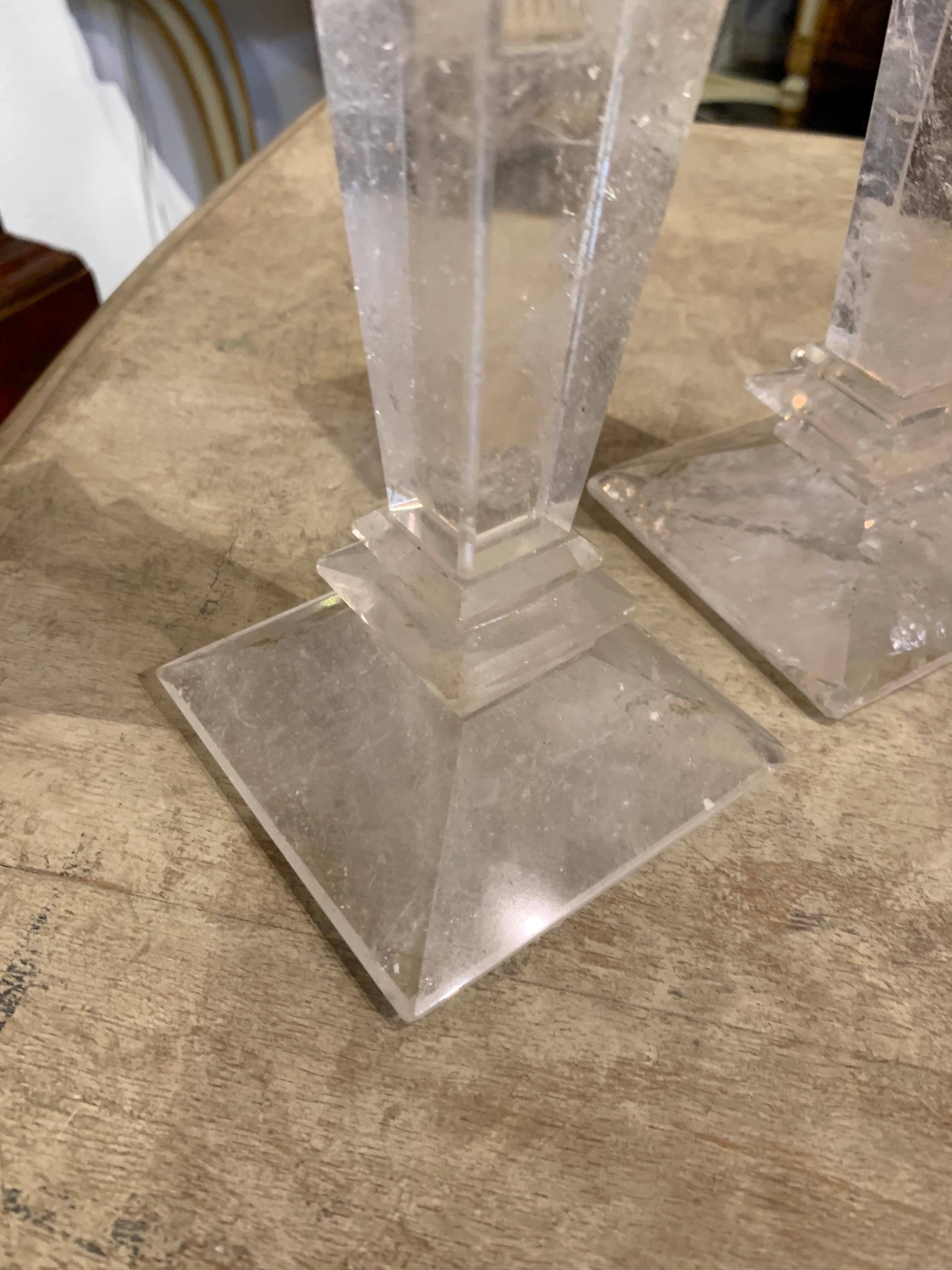 Contemporary Pair of Rock Crystal Candlesticks