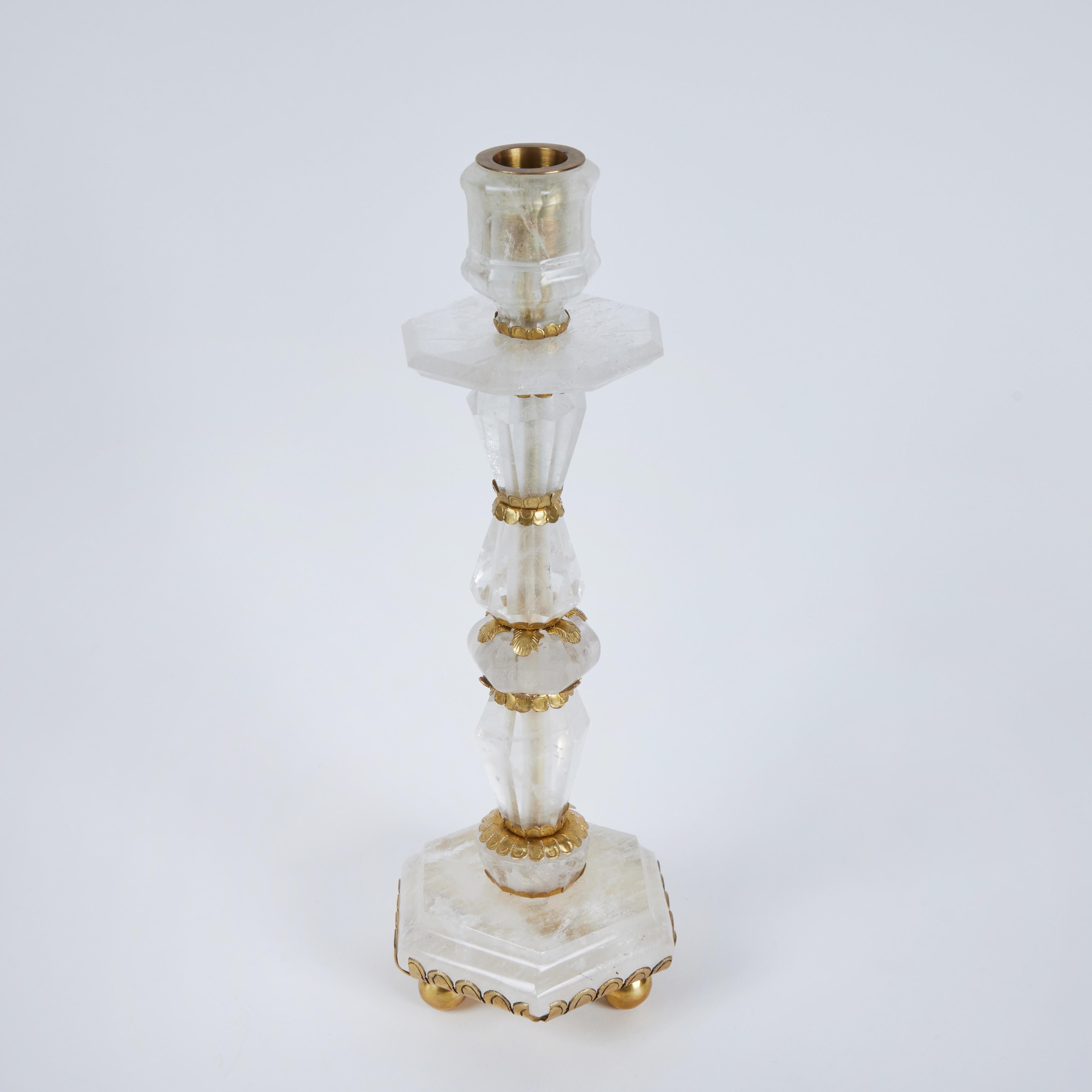 French Pair of Rock Crystal Candlesticks For Sale