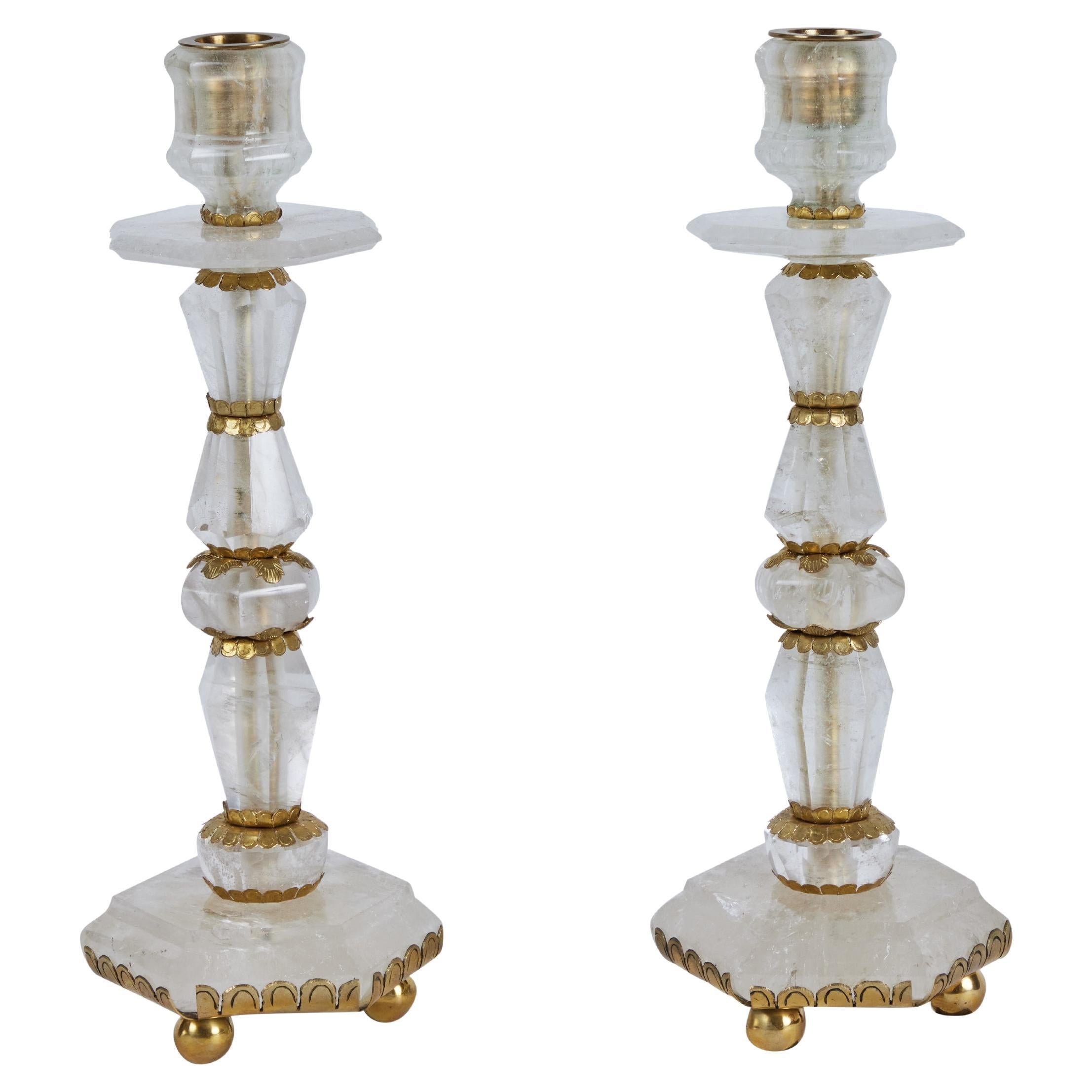 Pair of Rock Crystal Candlesticks For Sale