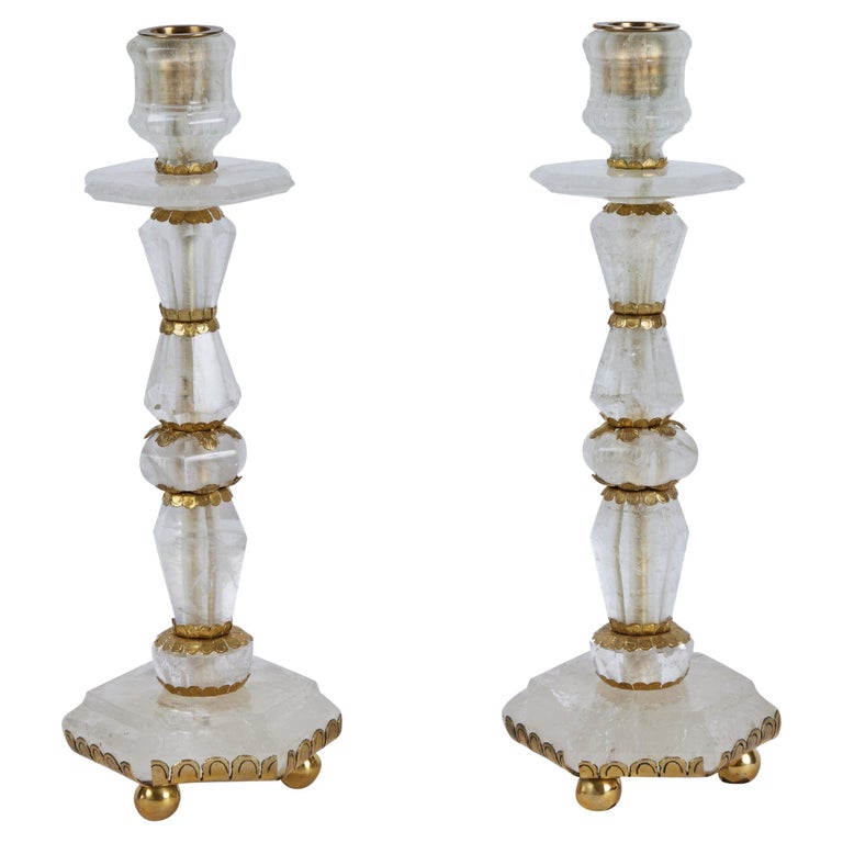 Pair of Rock Crystal Candlesticks For Sale at 1stDibs