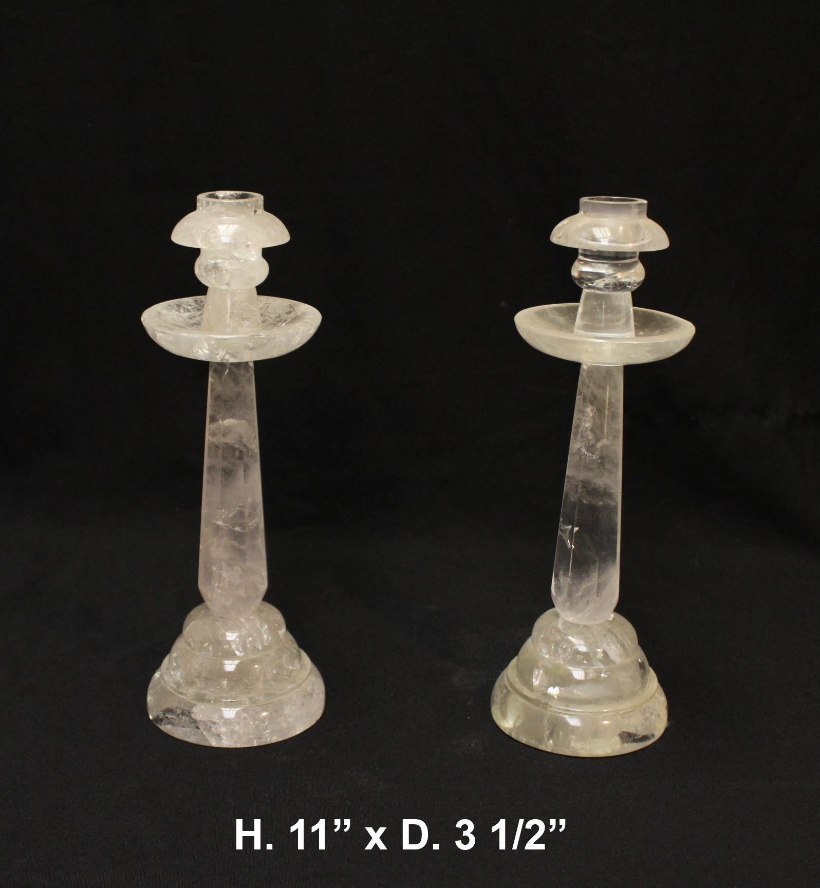 Beautiful hand carved and hand polished pair rock crystal candlesticks with eight faceted sides. They are great for any home decoration.