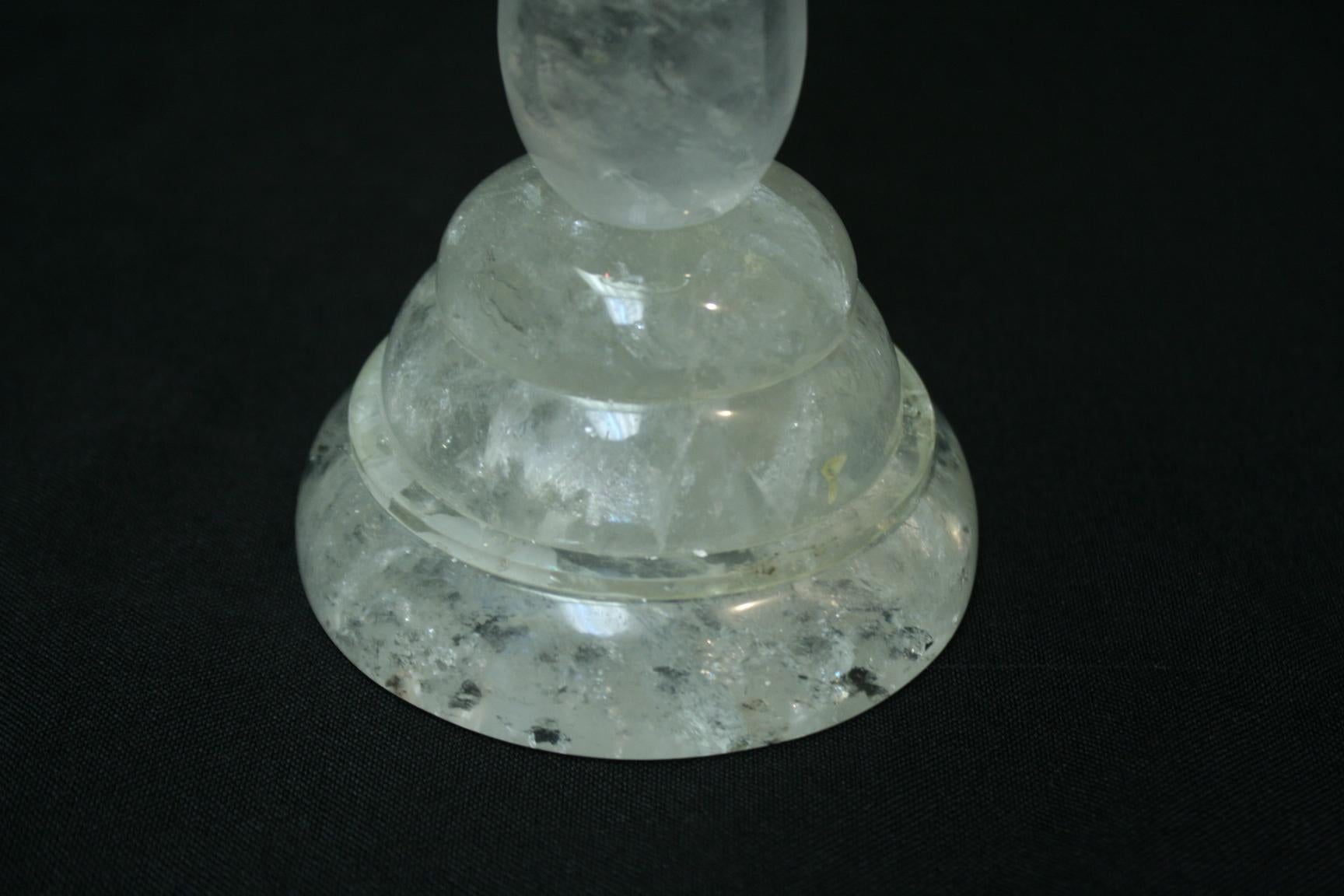 Pair of Rock Crystal Candlesticks with Eight Faceted Sides For Sale 1