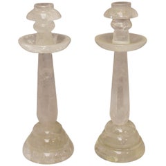 Pair of Rock Crystal Candlesticks with Eight Faceted Sides