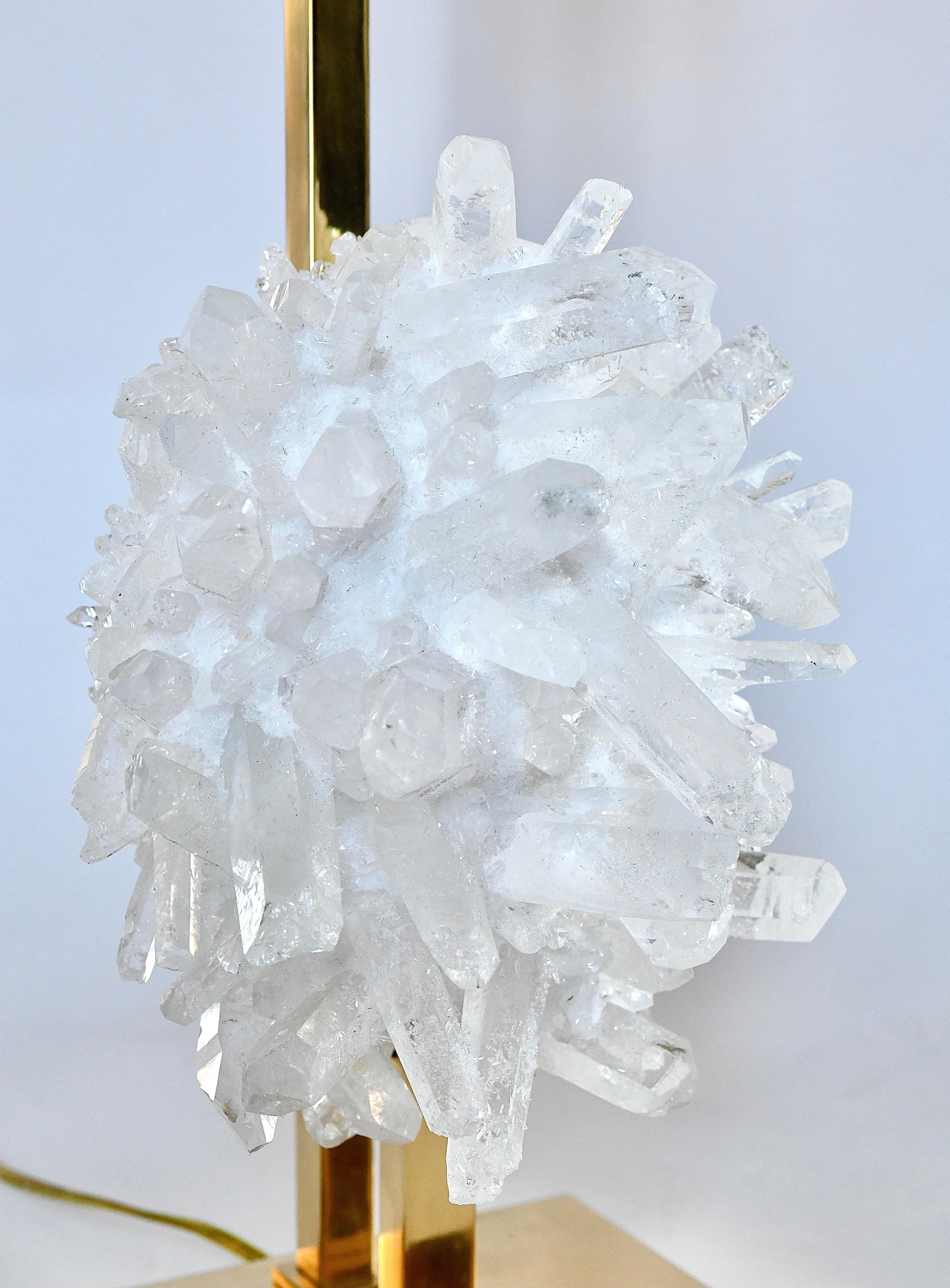 Contemporary Pair of Rock Crystal Cluster Lamps by Phoenix For Sale