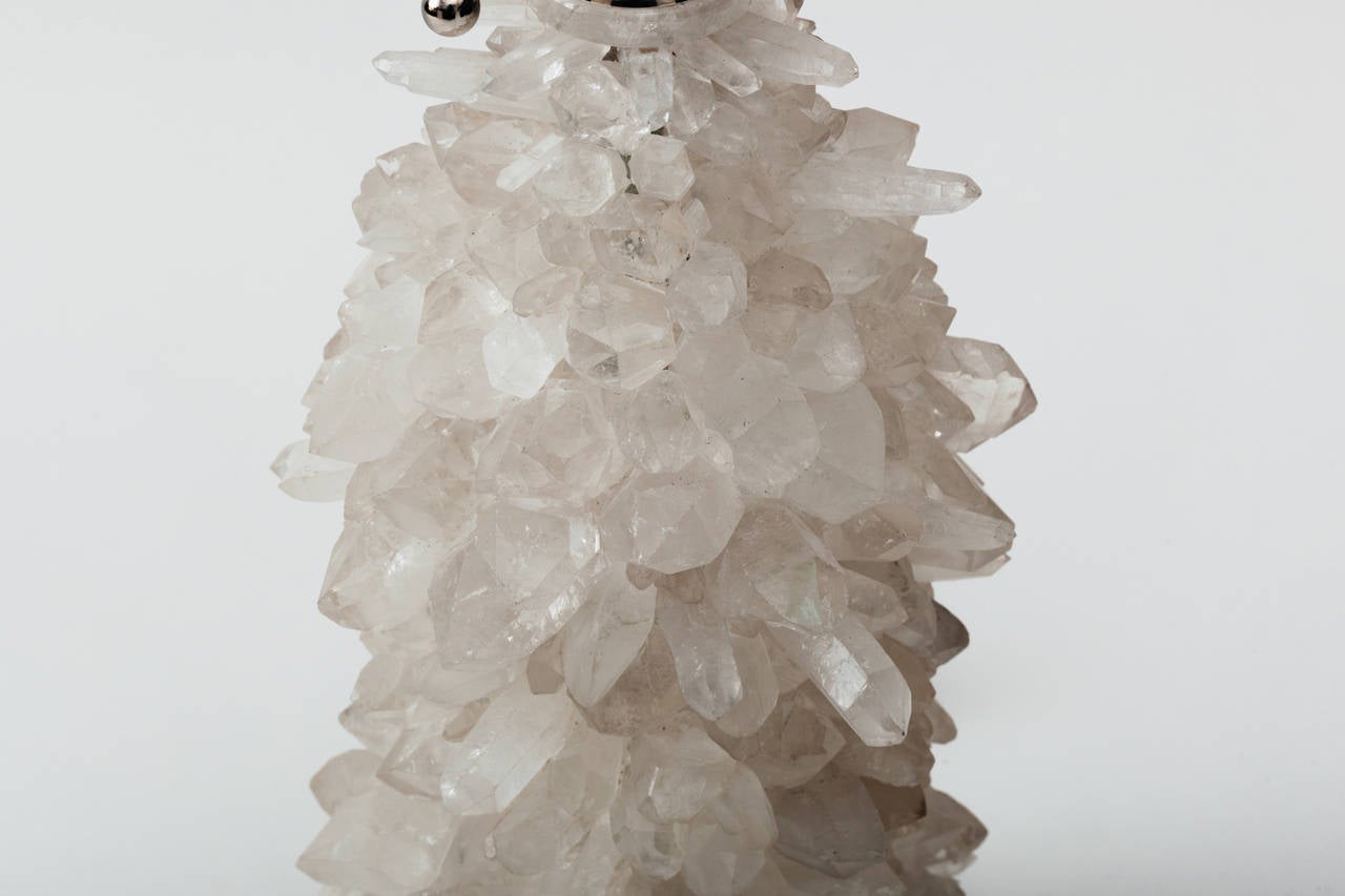 Metalwork Pair of Rock Crystal Cluster Lamps