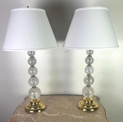 Rock Crystal Column Lamps with Linen Shades, Organic Modern Style