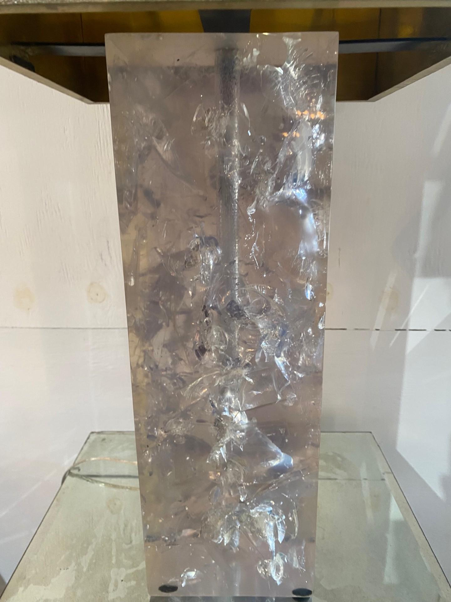 Brass Pair of Rock Crystal Effect Table Lamps with Shagreen Shades For Sale