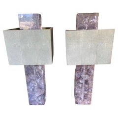 Pair of Rock Crystal Effect Table Lamps with Shagreen Shades