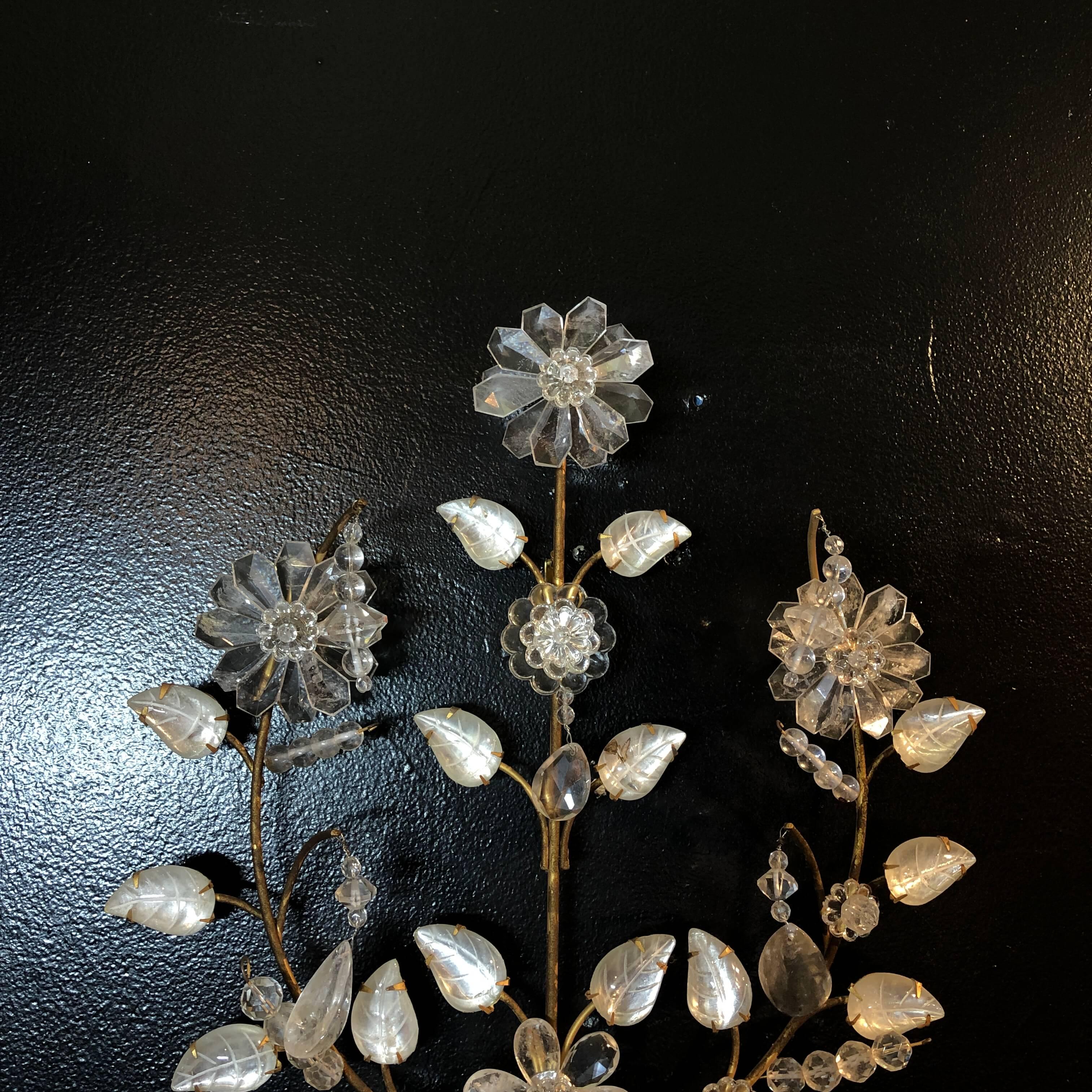Neoclassical Pair of Rock Crystal Floral Urn Sconces