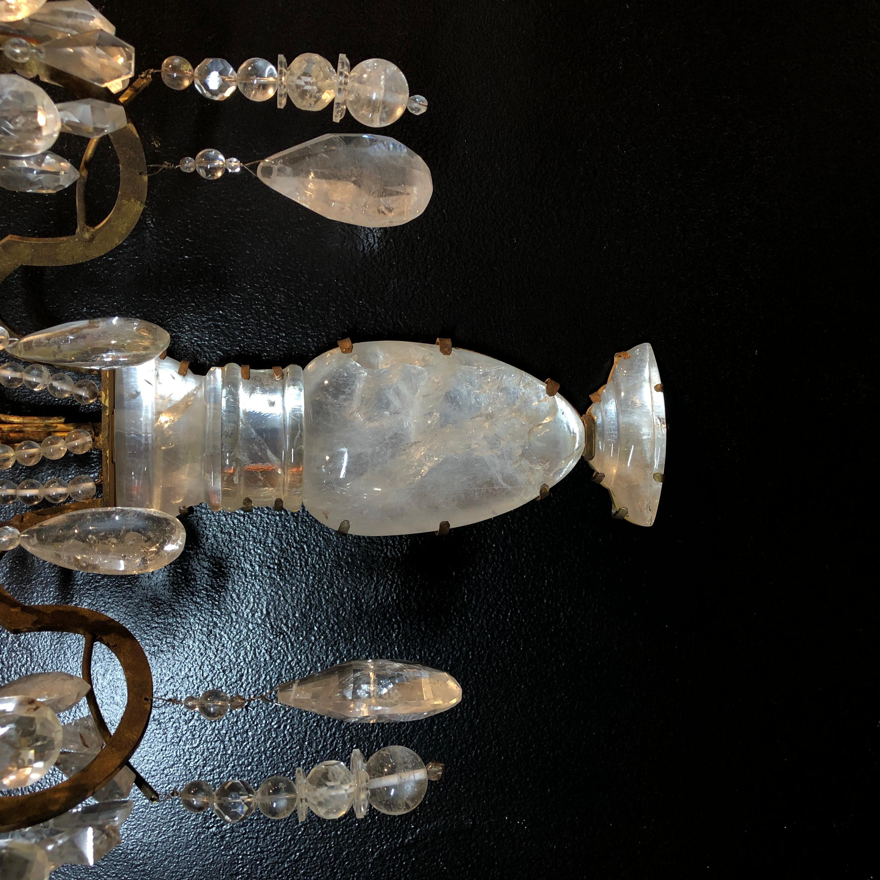 French Pair of Rock Crystal Floral Urn Sconces