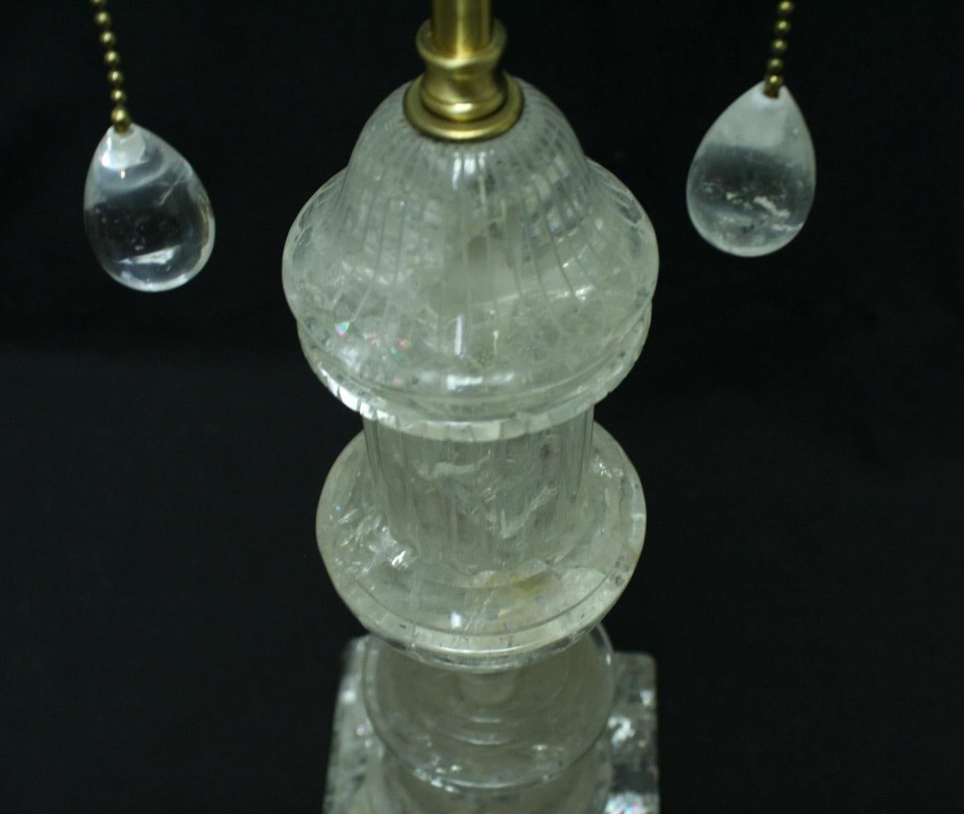 Pair of Rock Crystal Fluted Urn Lamps For Sale 1