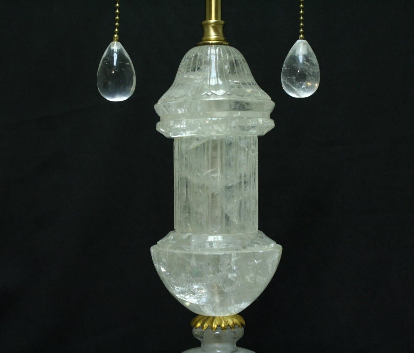 Pair of Rock Crystal Fluted Urn Lamps For Sale 3