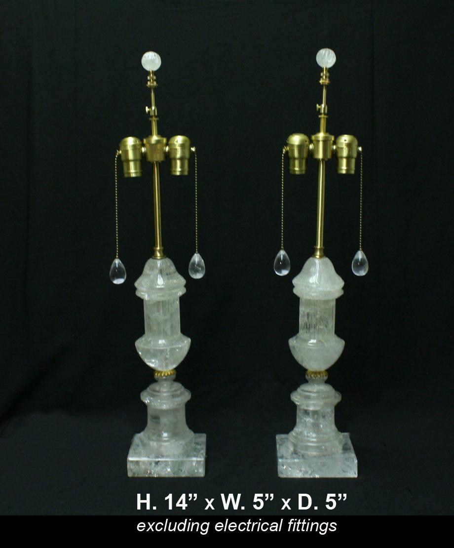 Neoclassical Pair of Rock Crystal Fluted Urn Lamps For Sale