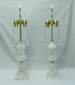 Pair of Rock Crystal Fluted Urn Lamps