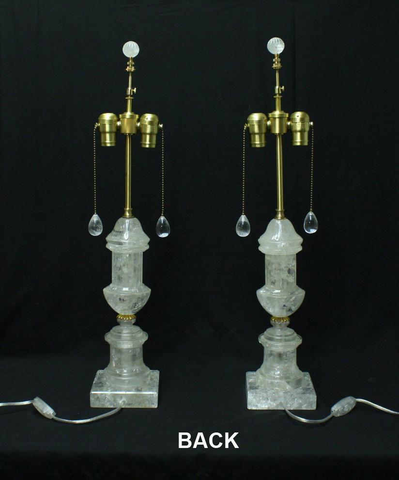 Pair of Rock Crystal Fluted Urn Lamps For Sale 2