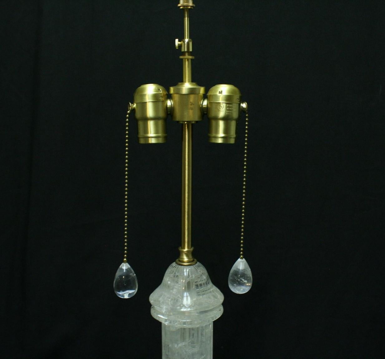 Hand-Carved Pair of Rock Crystal Fluted Urn Lamps For Sale