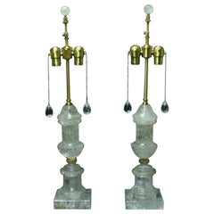 Pair of Rock Crystal Fluted Urn Lamps