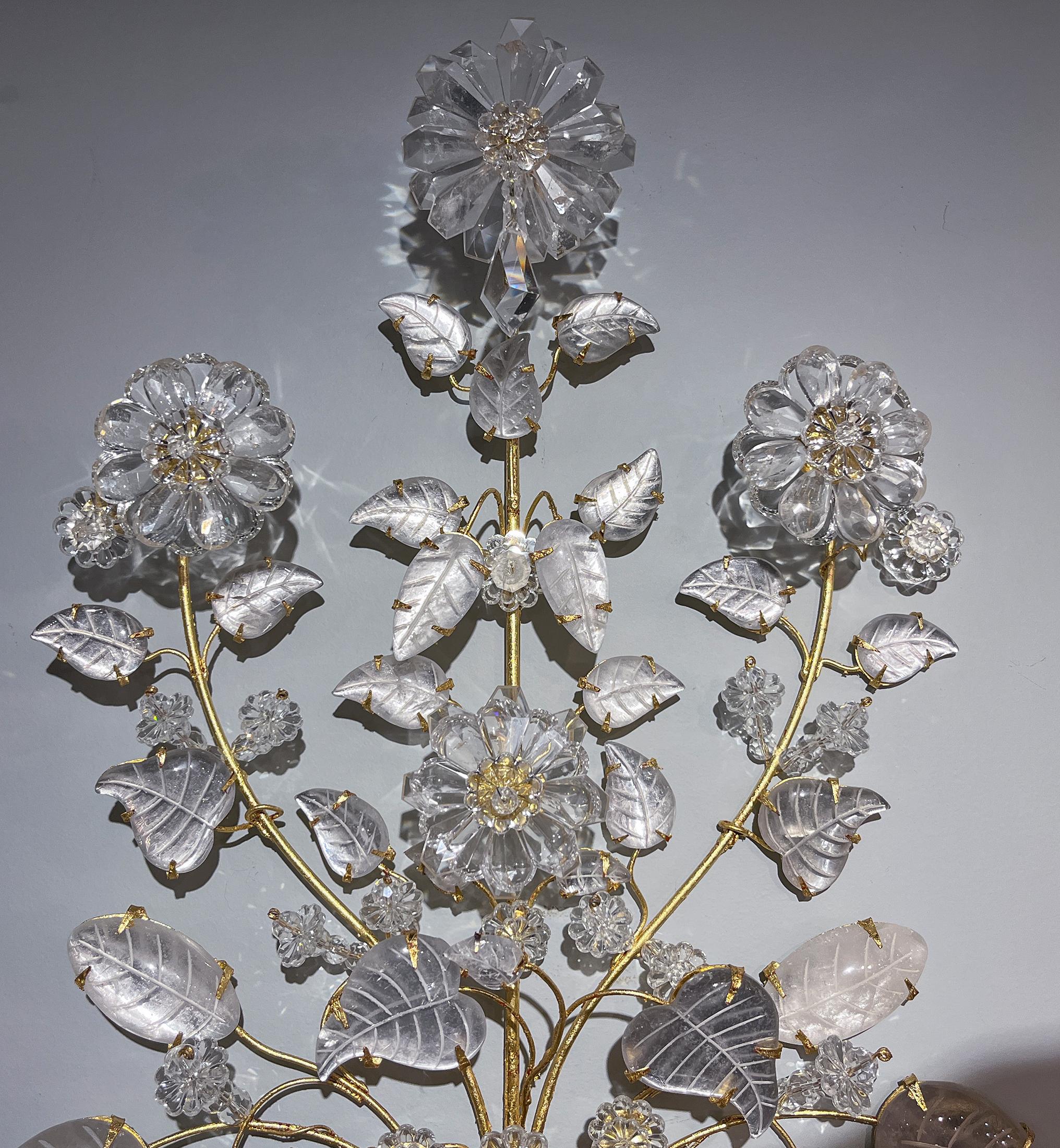 Intagliato Pair of Rock Crystal Four-Light Jardiniere Sconces in vendita