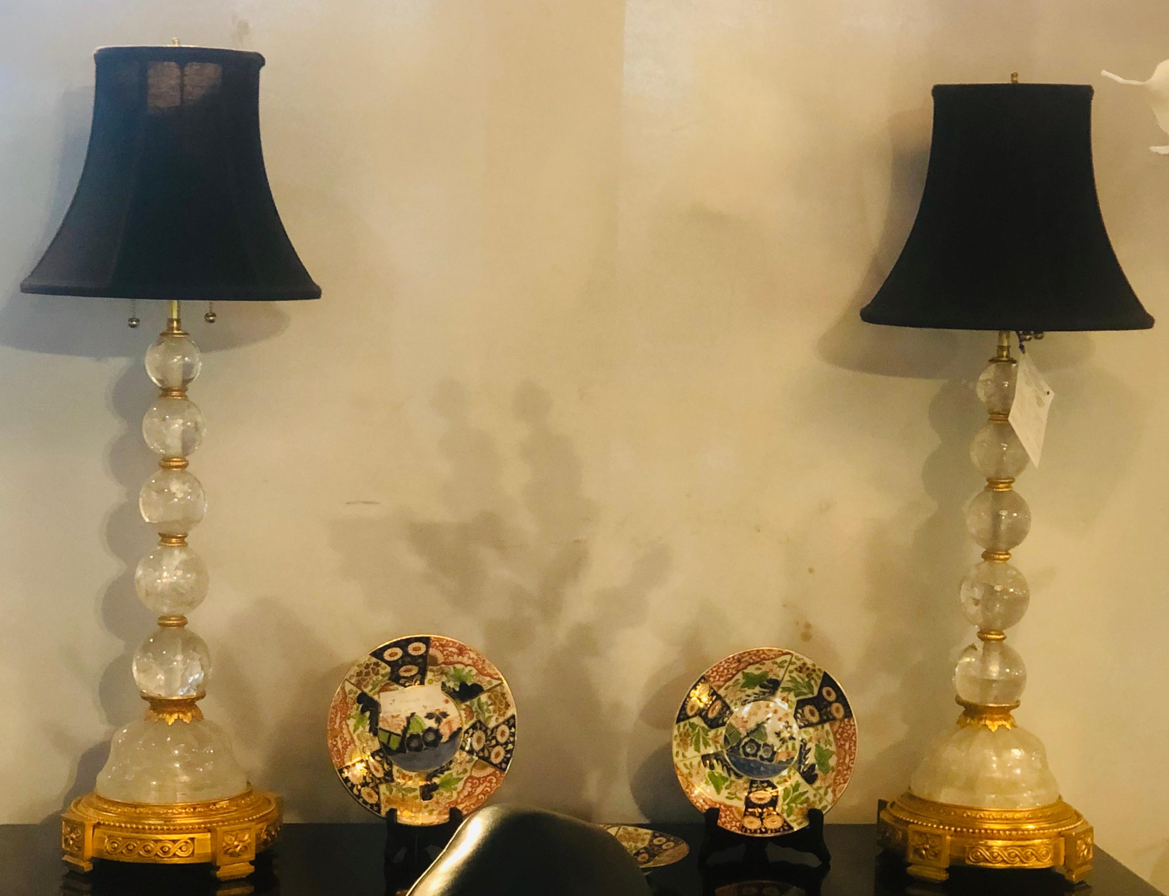 Paire de lampes de bureau en cristal de roche de style Hollywood Regency ou Art Déco en vente 9