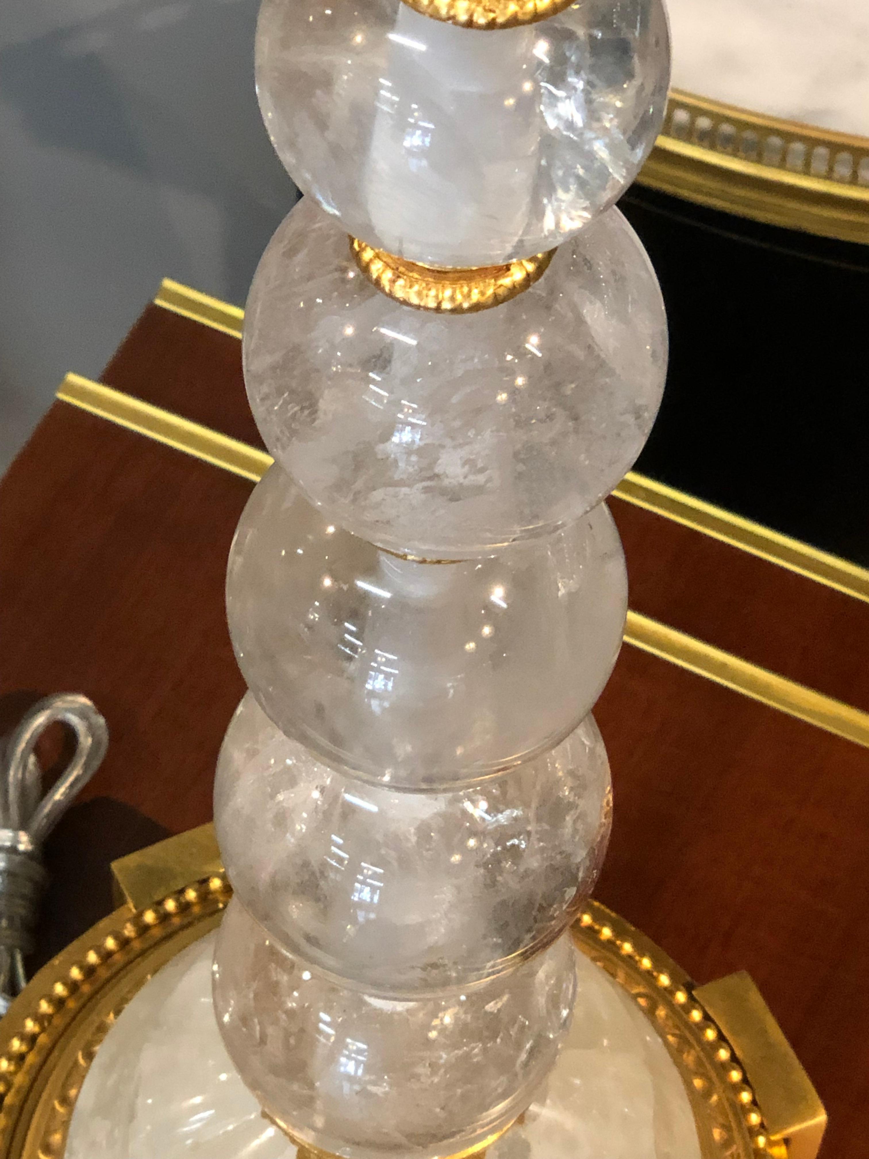 Paire de lampes de bureau en cristal de roche de style Hollywood Regency ou Art Déco Bon état - En vente à Stamford, CT