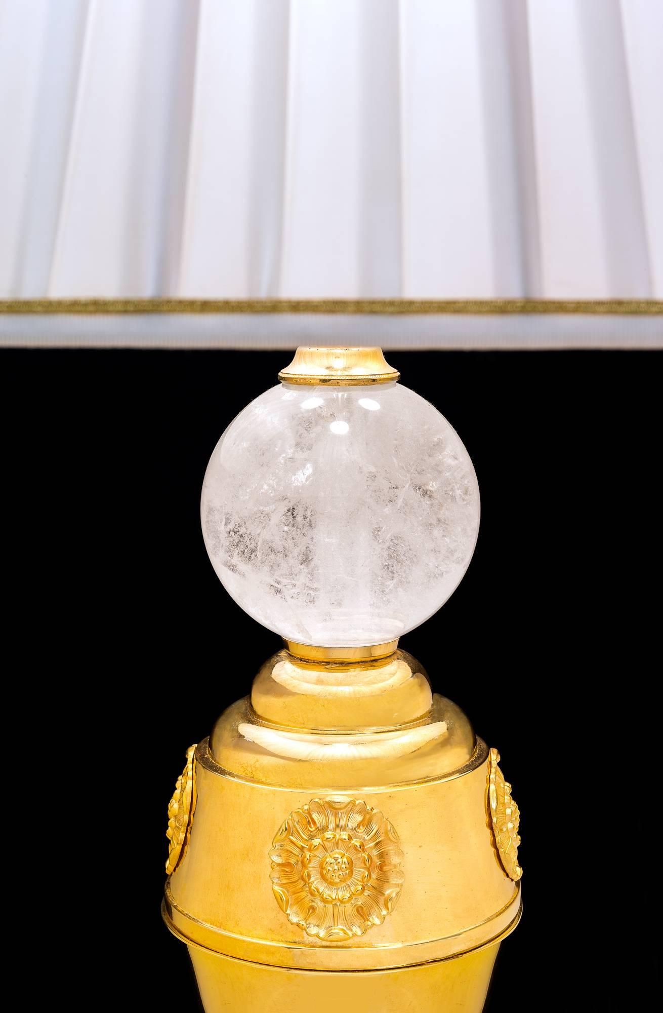 Gilt Pair of Rock Crystal Lamps by Alexandre Vossion