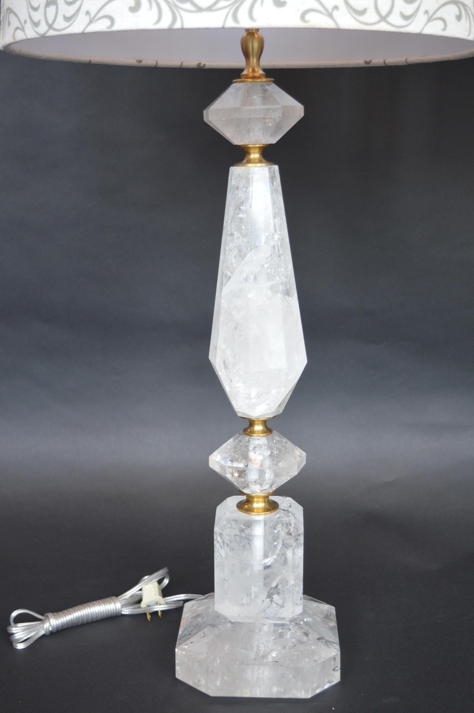 Pair of rock crystal lamps.
Measurements with lampshade 33.5 inches H x 16 inches D.
 