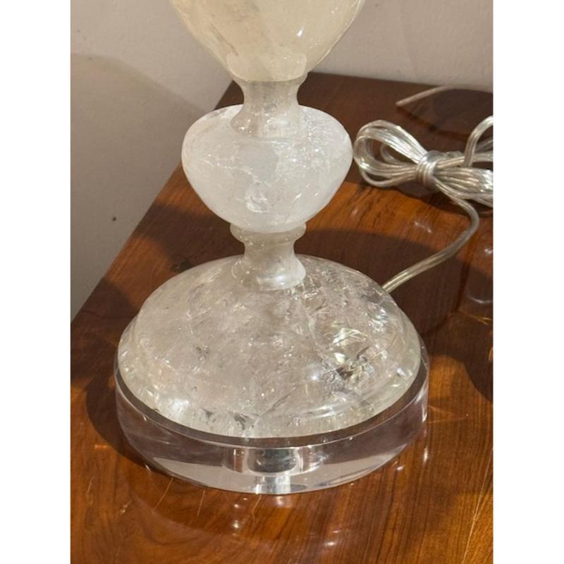 Brazilian Pair of Rock Crystal Lamps on A Lucite Base For Sale