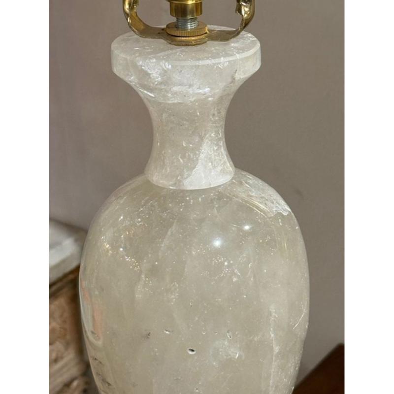 Contemporary Pair of Rock Crystal Lamps on A Lucite Base For Sale