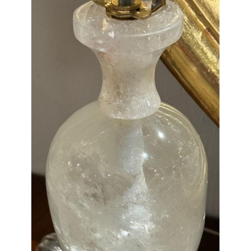 Pair of Rock Crystal Lamps on A Lucite Base For Sale 1