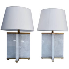 Pair of Rock Crystal Lamps with Cross Design Brass Haskell