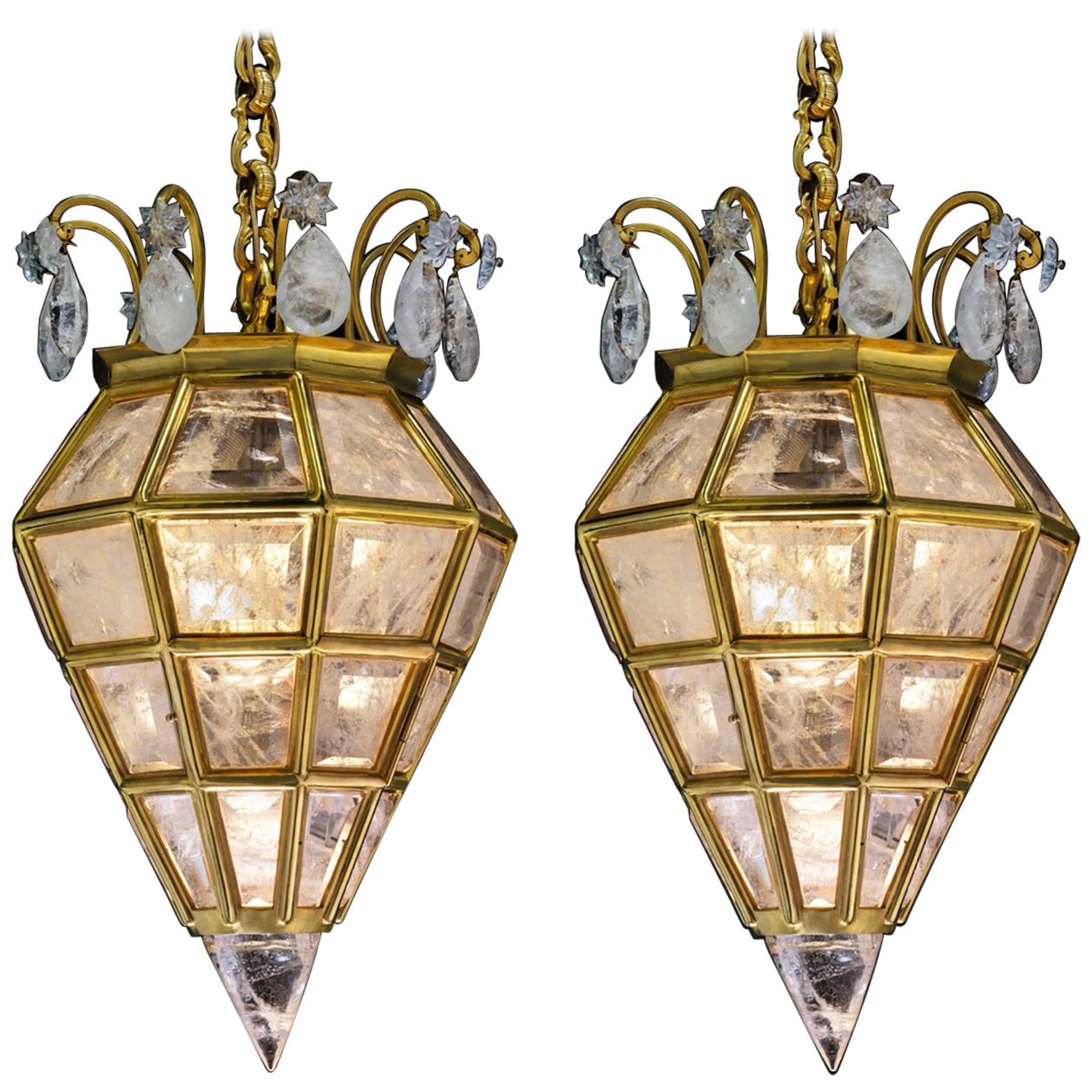 Pair of Rock Crystal Lanterns by Alexandre Vossion