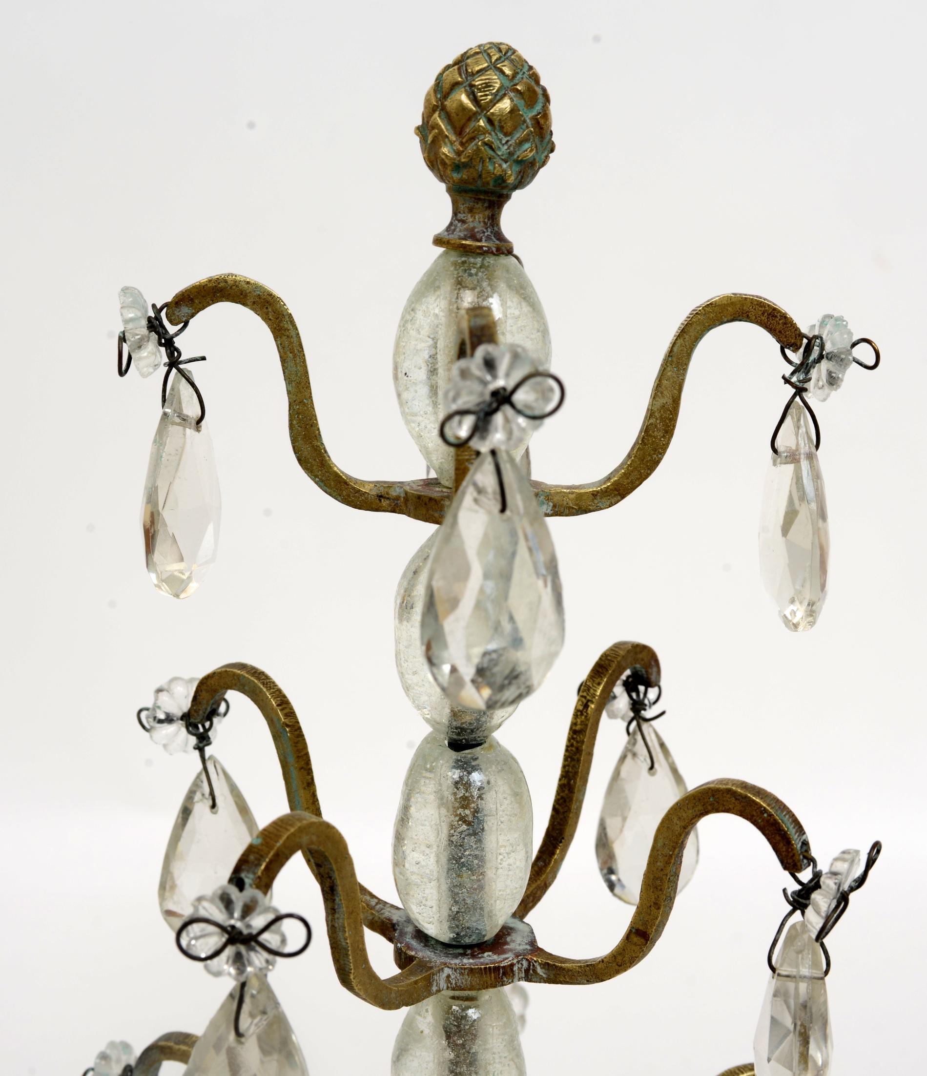 French Pair of Rock Crystal, Lead Crystal and Brass Candelabra, Late 19th Century For Sale