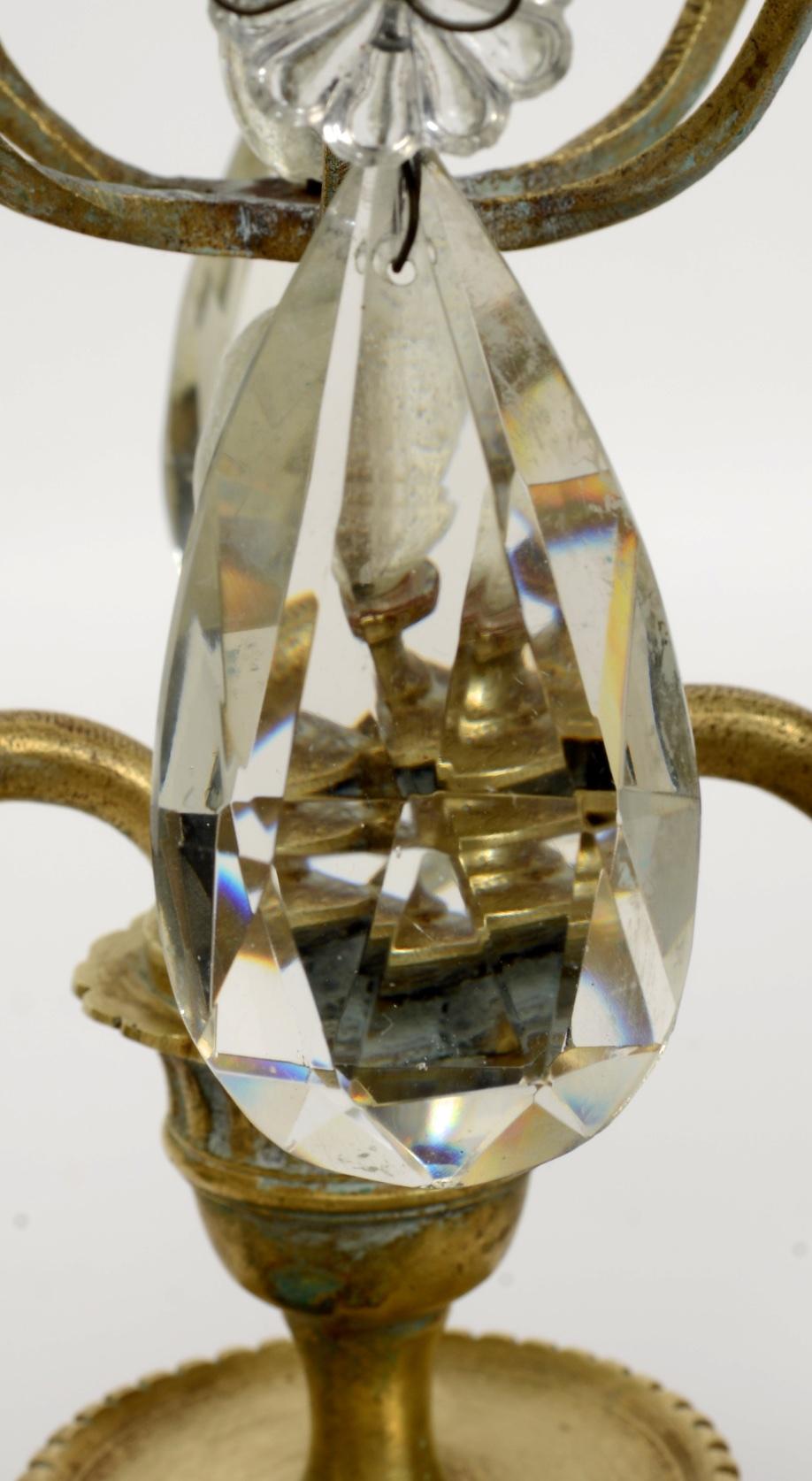 Paar Bergkristall-, Bleikristall- und Messing-Kandelaber, spätes 19. Jahrhundert im Angebot 1