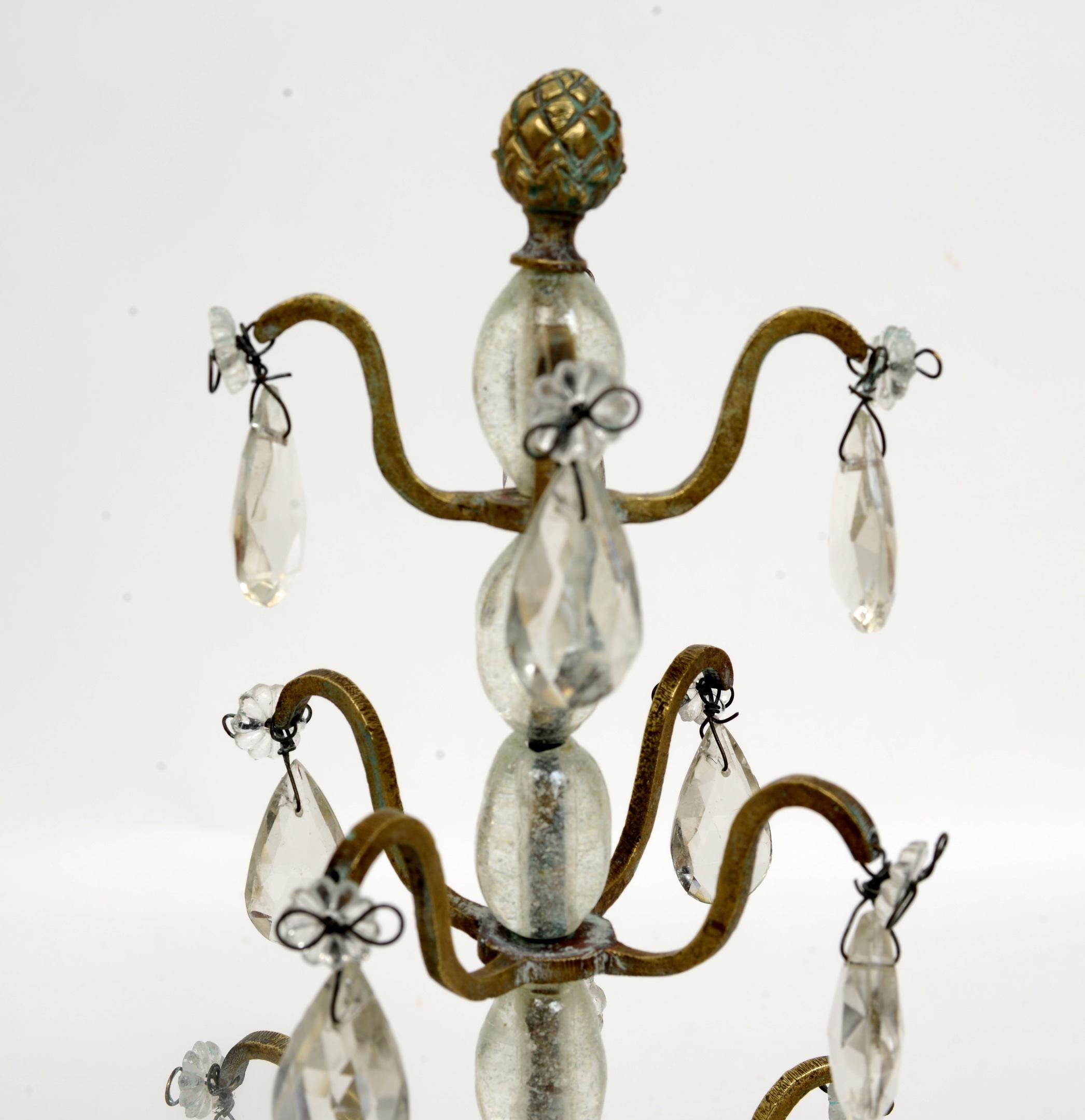 Pair of Rock Crystal, Lead Crystal and Brass Candelabra, Late 19th Century For Sale 1