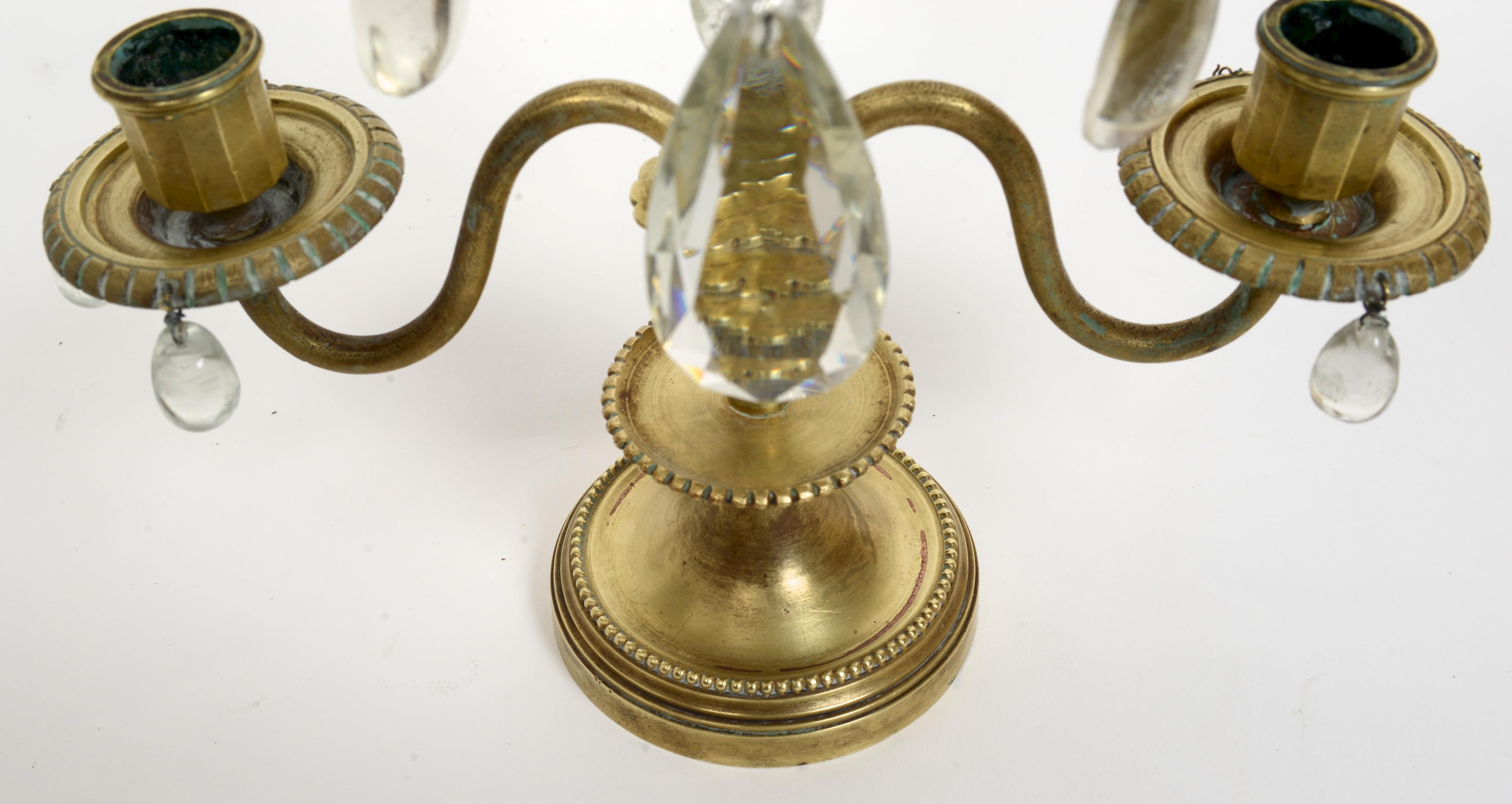 Pair of Rock Crystal, Lead Crystal and Brass Candelabra, Late 19th Century For Sale 3