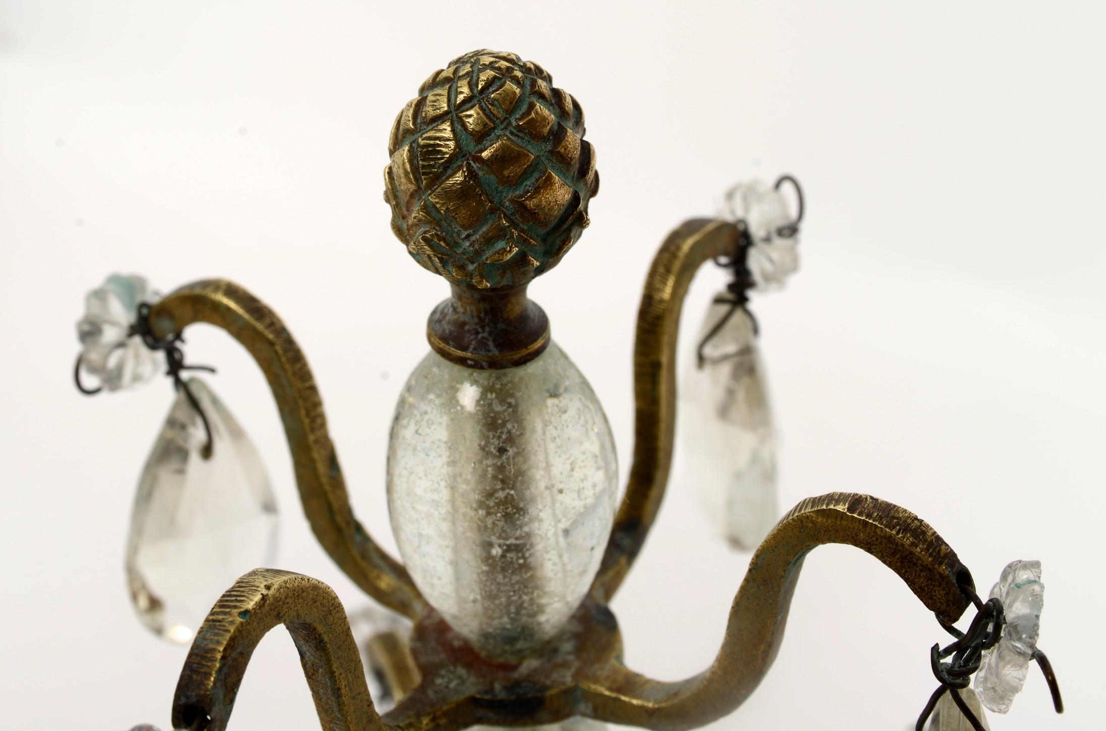 Pair of Rock Crystal, Lead Crystal and Brass Candelabra, Late 19th Century For Sale 4