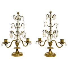 Pareja de candelabros de cristal de roca, cristal de plomo y latón, Finales S. XIX