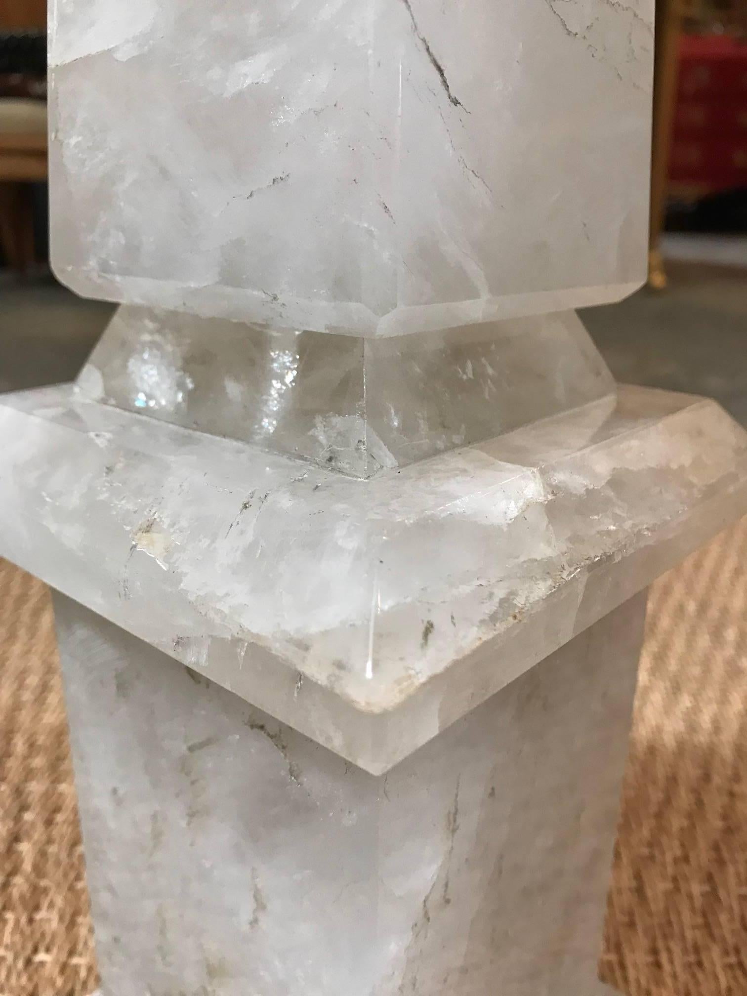 Hand-Carved Pair of Rock Crystal Obelisk