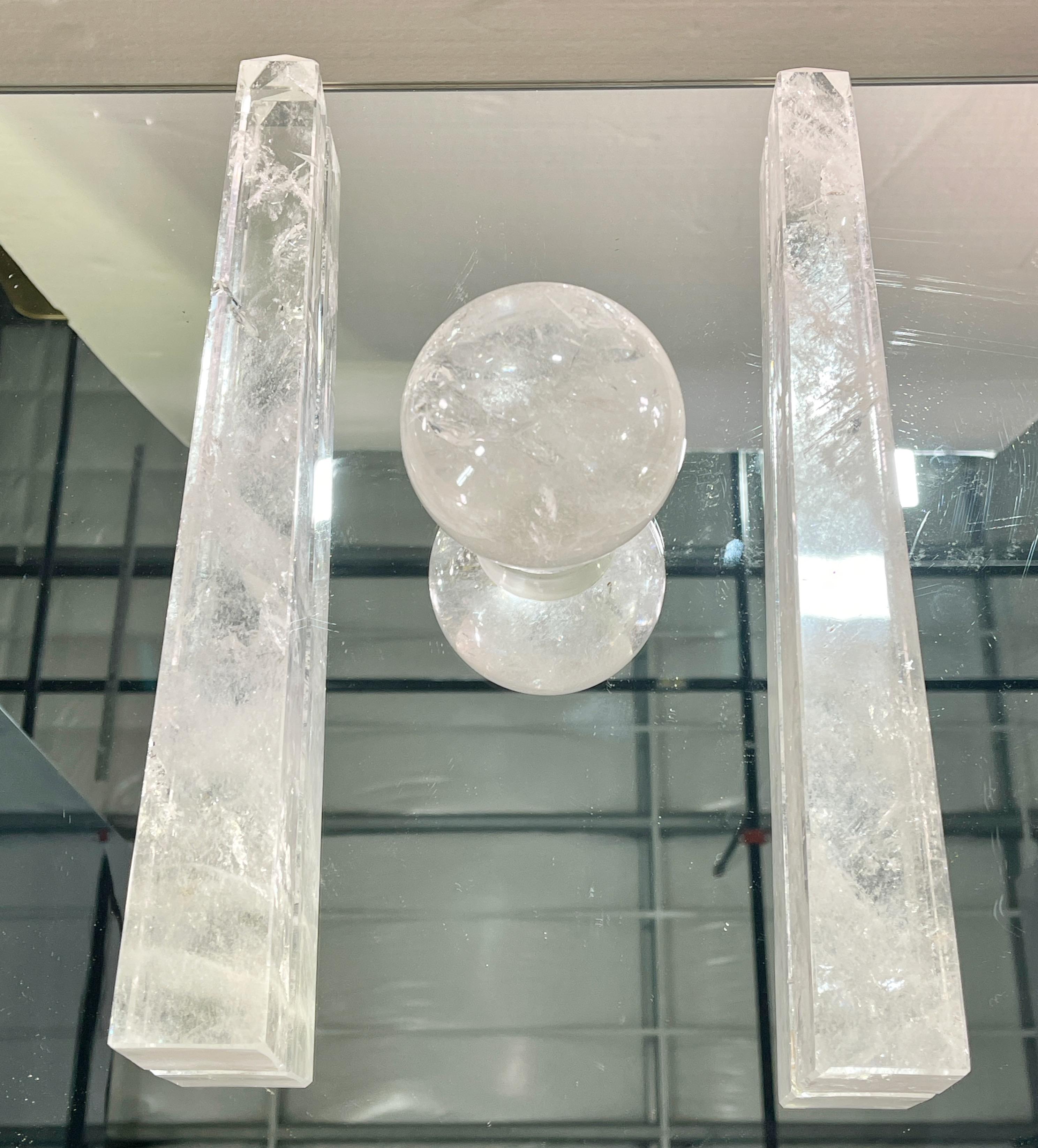 Pair of Rock Crystal Obelisks and Sphere For Sale 3