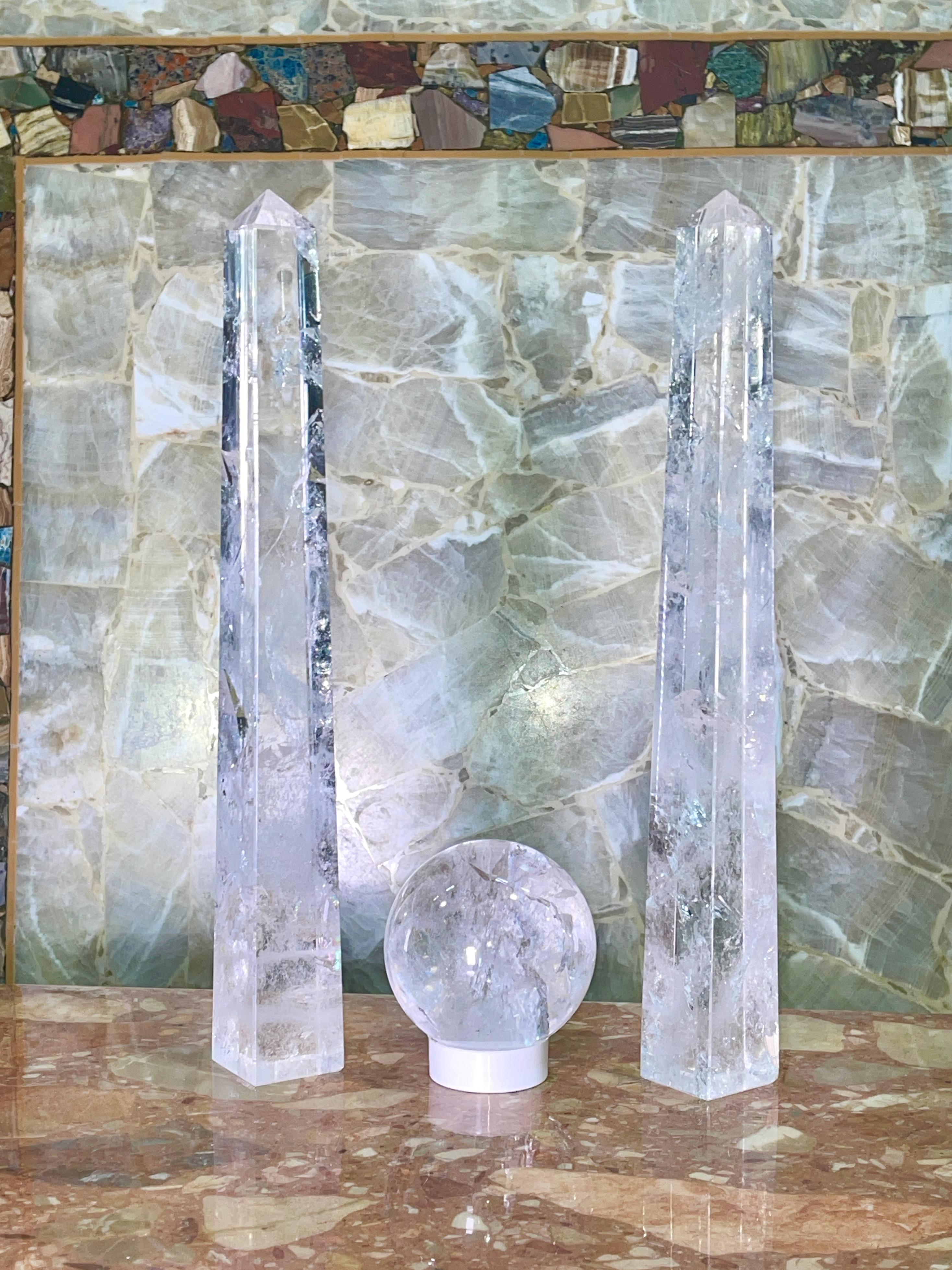 Pair of Rock Crystal Obelisks and Sphere For Sale 7